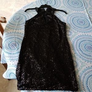 Black Sequin keyhole cocktail dress